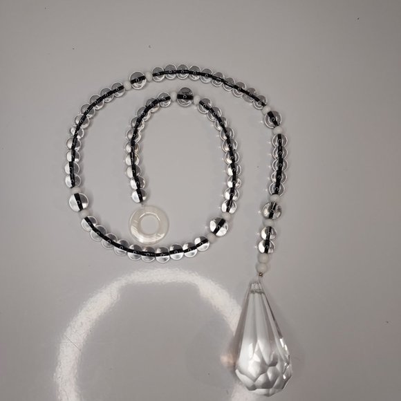 Vtg Black and white glass bead Sunchaser with 2" crystal drop - Picture 1 of 6
